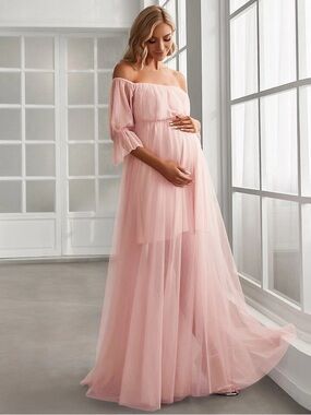 Pink Maternity Tulle Gown